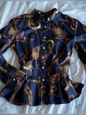 Vintage Lauren Ralph Lauren Equestrian Baroque Peplum Button Down 6 Flared Hem